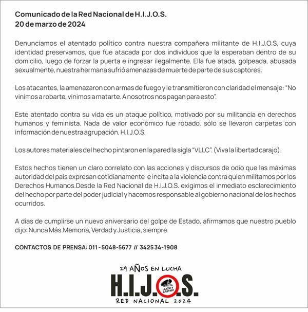 La Municipalidad de La Plata repudia los hechos denunciados por H.I.J.O.S y exige su rápido esclarecimiento